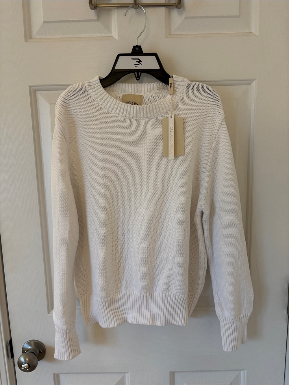 Ellie White Cotton Crewneck Sweater